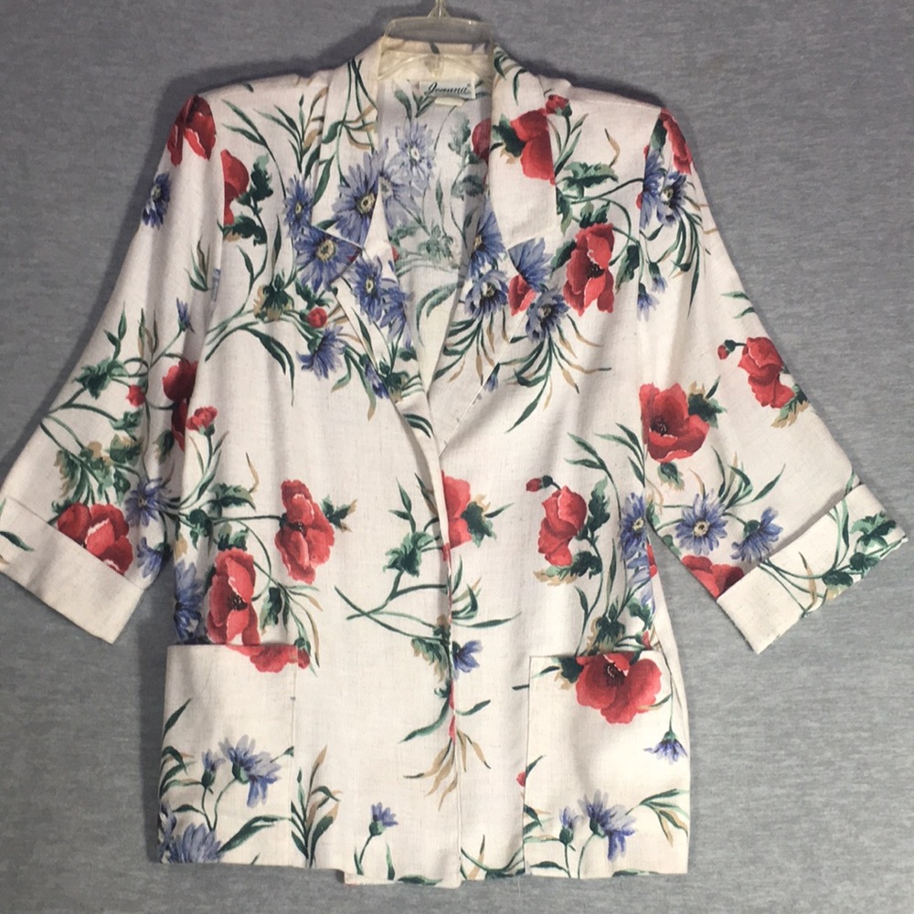 JOANNA Floral Spring Trendy Career Jacket The Look of Linen without the Wrinkles